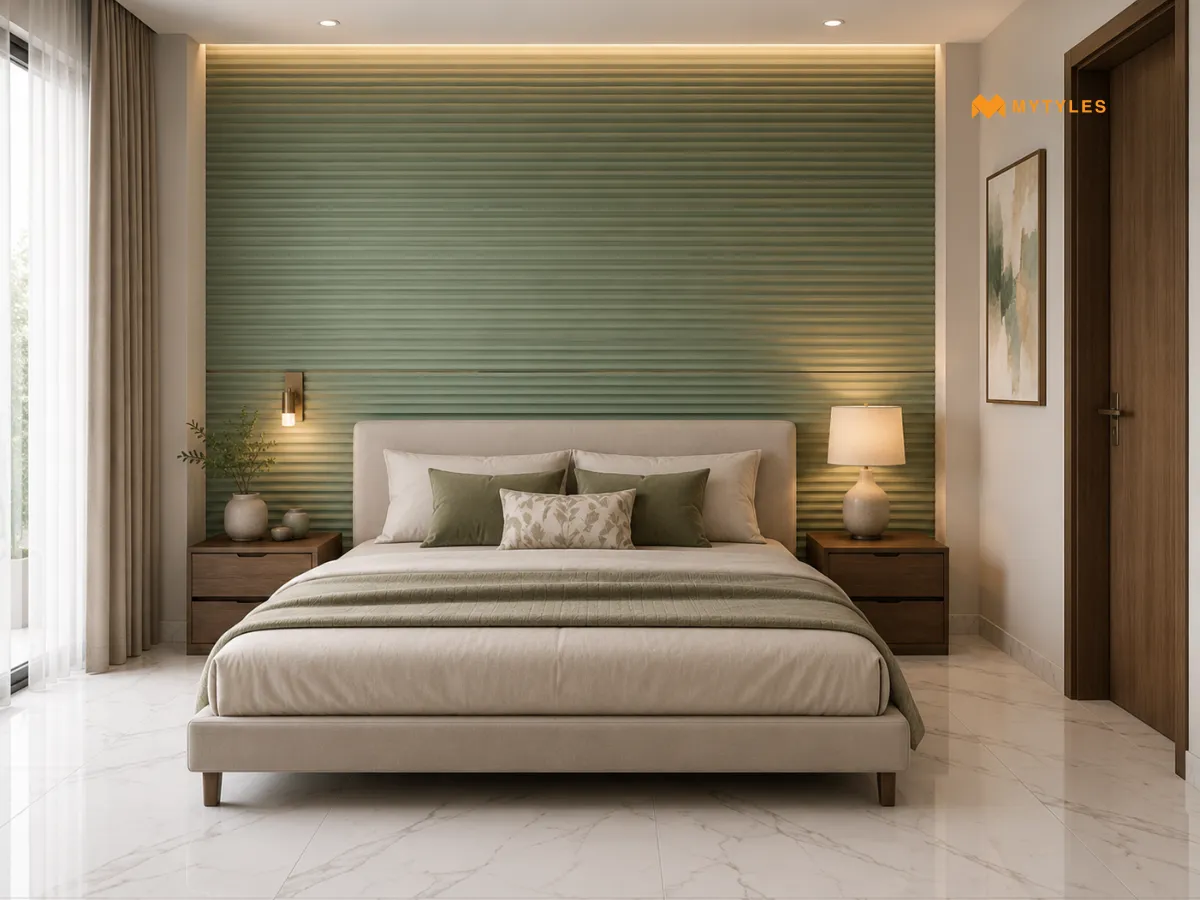 Sage Fluted Tile with White Marble-Look Tile